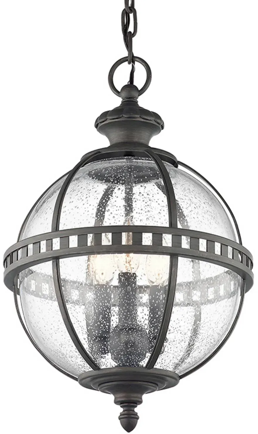 KICHLER Außenhängeleuchte Halleron im viktorianischen Stil, alu / grau / zink, Glas, Antik - 30.5 cm - 30.5 cm - 47.6 cm