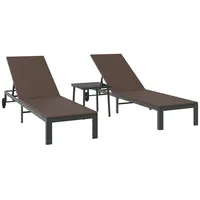 VidaXL Sonnenliegen 2 Stk. mit Rädern und Tisch Braun