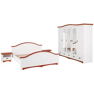 Home Affaire Schlafzimmer-Set HOME AFFAIRE "Konrad" Schlafzimmermöbel-Sets weiß (weiß, kirschbaumfarben) Komplett-Schlafzimmer Komplettschlafzimmer Schlafzimmer mit 5-trg. Kleiderschrank, Bett 180/200 cm und 2 Nachttischen