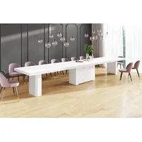 Design Esstisch Tisch HEK-111 Weiß matt / Weiß Hochglanz XXL ausziehbar 180 bis 468 cm