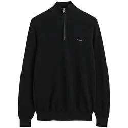 GANT Herren Pique-Strickpullover mit Zip-Kragen - COTTON PIQUE HALF ZIP, Baumwolle Schwarz M