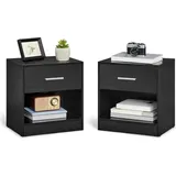 VASAGLE Nachttisch, 2er Set, Beistelltisch, mit Schublade, Griff, offenes Fach, - Schwarz