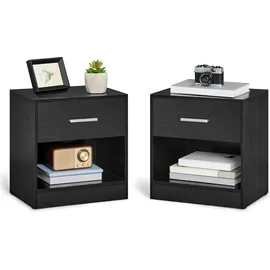 VASAGLE Nachttisch, 2er Set, Beistelltisch, mit Schublade, Griff, offenes Fach, - Schwarz