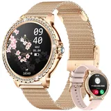 LIGE Damen Smartwatch Bluetooth Anrufe für Android iOS 100+ Sport Fitness Tracker 1,32" HD Full Touch Screen Frauen Smartwatch Herzfrequenz Schlaf Monitor Diamant Damen Rosa Masche Smartwatch