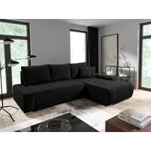 Fun Möbel Ecksofa Sofa mit Schlaffunktion VOGAR Stoff Poso Schwarz Ottomane Rechts - Schwarz