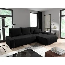 Fun Möbel Ecksofa Sofa mit Schlaffunktion VOGAR Stoff Poso Schwarz Ottomane Rechts - Schwarz