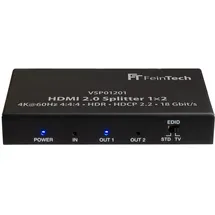 FeinTech VSP01201 HDMI 2.0 Splitter 1 auf 2 Verteiler Ultra-HD 4K@60Hz YUV 4:4:4 HDR HDCP 2.2 EDID 18 Gbps