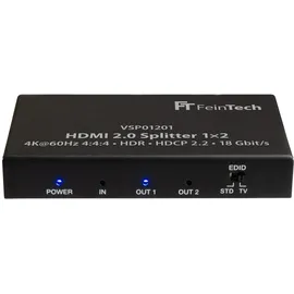 FeinTech VSP01201 HDMI 2.0 Splitter 1 auf 2 Verteiler Ultra-HD 4K@60Hz YUV 4:4:4 HDR HDCP 2.2 EDID 18 Gbps