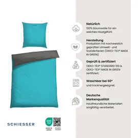 SCHIESSER Doubleface Renforcé türkis/anthrazit 135 x 200 cm + 80 x 80 cm