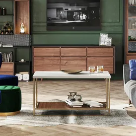 Phoenix Playboy Couchtisch Weiß, Nussbaum, Gold, Marmoroptik, rechteckig, 60x45x120 cm, Wohnzimmer, Wohnzimmertische, Couchtische, Couchtische Marmoroptik