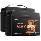 LiTime 12V 200Ah Mini LiFePO4 Batterie mit Bluetooth, 333X176X240 mm Solarakkus 200000 mAh (12 V), Versorgungsbatterie für Wohnmobil Camping Inselanlage Solarmodule schwarz
