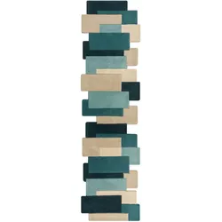 Kadima Design Handgetufteter Wollteppich `Thames Eva` - Geometrisch & Modern. Farbe: Türkis, 60x230 cm