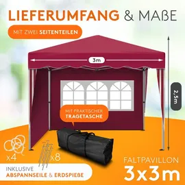 Kronenburg Handel Kronenburg Faltpavillon 3 x 3 m inkl. 2 Seitenteile Rot