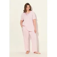 Ulla Popken Pyjama Pyjama Satindetails V-Ausschnitt Halbarm rosa 50/52