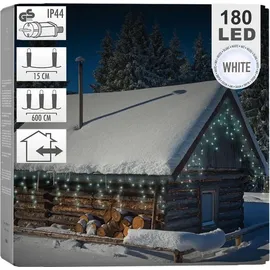 ECD Germany LED-Lichterkette Vorhang,180 LEDs, kaltweiß, IP44, 230 V~, 6 m, grün