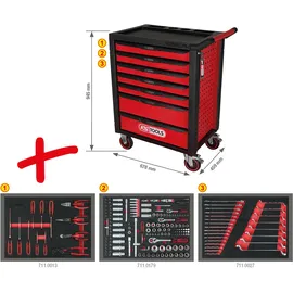 KS Tools RACINGline SCHWARZ/ROT Werkstattwagen mit 7 Schubladen und 215 Premium-Werkzeugen