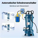 Wiltec Schmutzwasserpumpe 1500W 22800l/h mit Schwimmerschalter und 20m Schlauch