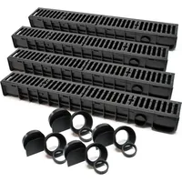 Wiltec Entwässerungsrinne 4x 1 m mit Abdeckrost aus Gusseisen