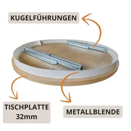 beautysofa Runder Tisch LAURA Ø 100–140 cm ausziehbar, Metallbeine, Loft-Stil, Farbe: Kaschmir/Schwarz - Beige/Schwarz