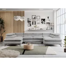 MKS Meble Wohnzimmersofa U-form, Eckcouch, Schlaffunktion und Bettkasten - PETER U - Velvet - Hellgrau - Hellgrau