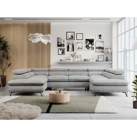 MKS Meble Wohnzimmersofa U-form, Eckcouch, Schlaffunktion und Bettkasten - PETER U - Velvet - Hellgrau - Hellgrau
