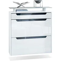 Vladon Schuhschrank, Weiß Hochglanz, Schwarz, Holzwerkstoff, 89x96x23 cm, Garderobe,