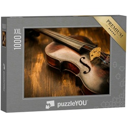 puzzleYOU Puzzle Puzzle 1000 Teile XXL „Geige: Vintage-Stil auf Holz-Hintergrund“, 1000 Puzzleteile, puzzleYOU-Kollektionen Musik, Menschen