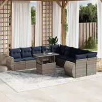vidaXL Gartensofa-Set 11-tlg. grau Polyrattan