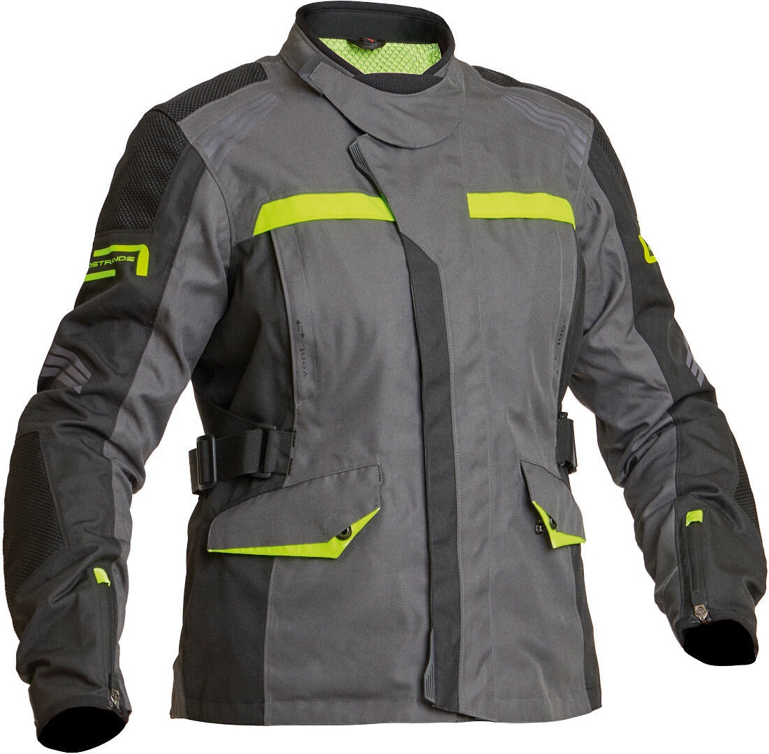 Lindstrands Granberg waterdichte Dames Motorfiets Textiel Jacke, zwart-grijs-geel, 36 Voorvrouw