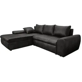 luma-home Ecksofa mit Schlaffunktion und Bettkasten 266/186/90 cm, Ottomane links, Mikrofaser Leder-Optik Schwarz 18016