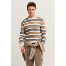 Bugatti Rundhalspullover "Regular Fit", Damen, Gr. L, 40, beige, Sweatware, 95% Baumwolle, 5% Kaschmir, gestreift, regular fit, Rundhals, Rippbündchen, Pullover Rundhalspullover, gestreift aus Kaschmir-Mix