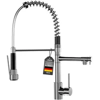 Wasserhahn Küche Mischbatterien Pull Down Küchenarmatur mit Brause Spiralfederarmatur, Trinkwasserhahn Küche mit Brause ausziehbar, Hochdruck, Gebürstetes Nickel (Silber Y1)