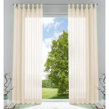 Gardinenbox 2er-Pack Gardinen Transparent Vorhang Set Wohnzimmer Voile Schlaufenschal mit Bleibandabschluß HxB 225x140 cm Creme,