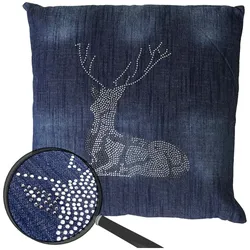 Zierkissen Hirsch, Sofakissen Deko-Kissen mit Füllung, blau Glitzersteine 45x45cm