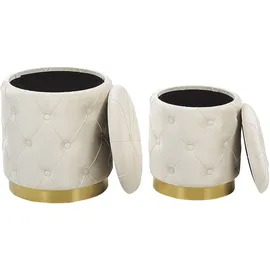 Beliani Pouf mit Stauraum 2er Set PUEBLO Samtstoff Weiß