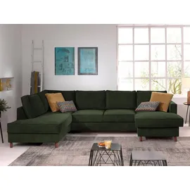 best mobilier Lisa Design Jake - Wohnlandschaft - mit Schlaffunktion und Bettkasten - 7-Sitzer - aus Cord - links Grün