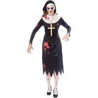 Amscan - Erwachsenenkostüm Zombie Nonne, Kleid, Kopftuch, Kreuzkette, Mottoparty, Karneval, Halloween