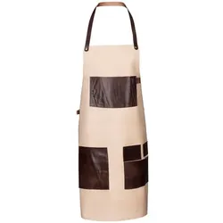 Vintage Segeltuch-Latzschürze mit Ledertaschen, B 55 cm x L 89 cm, sand : 100% Baumwolle (mit Ledertaschen) : sand