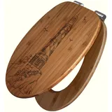 Banjado WC Sitz Bambus Holz Mit Gravur Toilettendeckel Mit Absenkautomatik Klodeckel WC-Sitz Soft Close Mit Motiv Leuchtturm 2