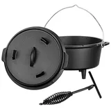 Rosenstein & Söhne Dutch Oven aus Gusseisen mit Standfüßen, 2in1-Deckel & -Pfanne, 3 l