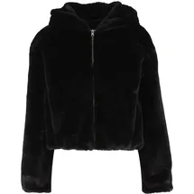 URBAN CLASSICS Ladies Full Zip Faux Fur Hoodie - schwarz,