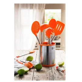 Bra Efficient Set mit 5 Küchenutensilien und Karussell Edelstahl Nylon Silikon 14,5 x 15 x 37,5 cm Orange