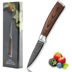 Wakoli EDIB Damast Officemesser I 8cm Klinge aus 67 Lagen Damaststahl I Pakkaholzgriff