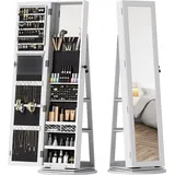 HOMCOM Schmuckschrank 3-in-1, 360° drehbarer Schmuckschrank mit Schlüsselverschluss, Ganzkörperspiegel mit 3 Rückenregalen und 2 Schubladen, 55x55x161 cm, Weiß   Aosom