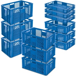 12x Stapelkorb/Bäckerkisten in 4 Größen, Grundmaß LxB 600 x 400 mm, H 90 mm, 150 mm, 240 mm, 320 mm, Farbe blau