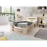 Lermowood Palettenbett M2 aus Holz 90 x 200 cm Natur mit Kopfteil Holzbett 30cm Stabiles Seniorenbett Kinderbett Jugendbett Gästebett erhöhtes Einzelbett Bettgestell Futonbett Komforthöhe Naturholz