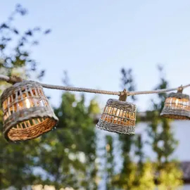 Lumisky Lichterkette Rattan 8 m 10 Lampenschirme warmweiß