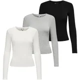 Only ONLRILEY O-NECK TOP Schwarz/Ecru/Grau S
