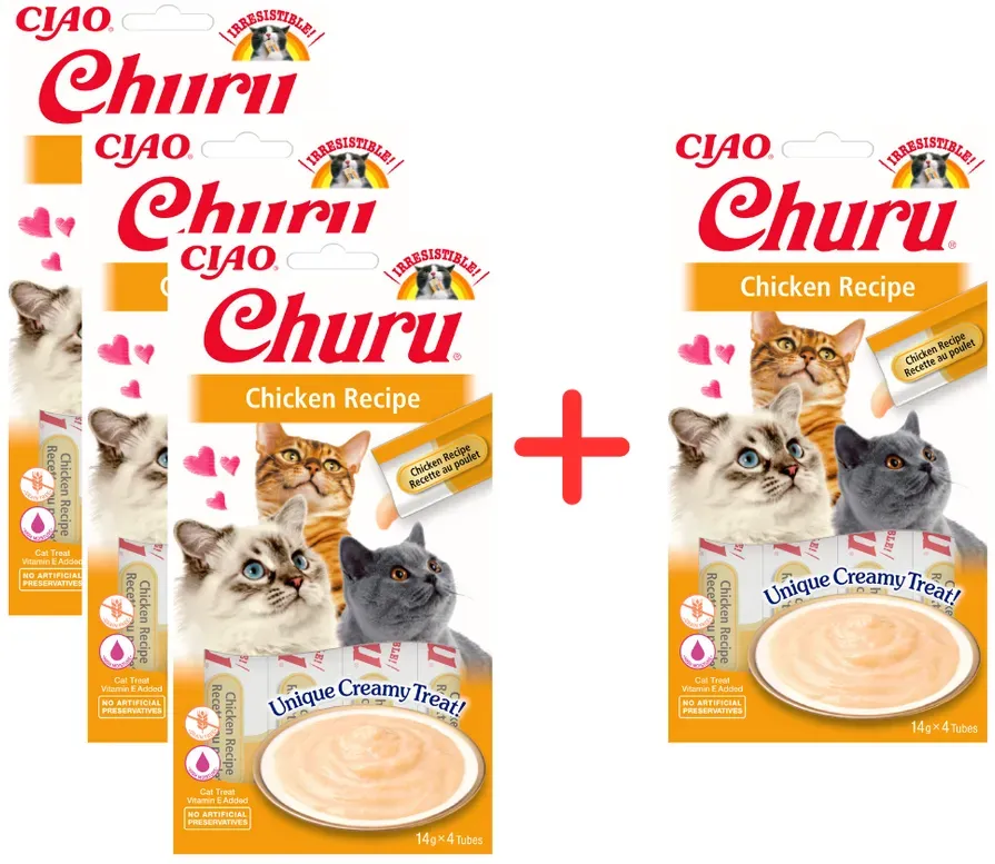 INABA Churu Katzenleckerli mit Hühnergeschmack 4x14g 3+1 GRATIS! (Rabatt für Stammkunden 3%)