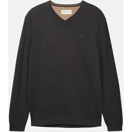 Tom Tailor 1038427 Basic Knit Pullover Mit V-ausschnitt Black Grey Melange XL